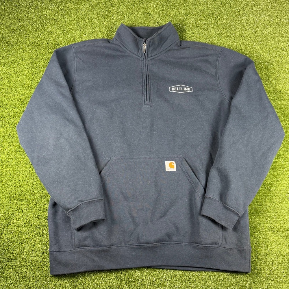 Carhartt Mens XL Loose Fit Quarter Zip Sweatshirt Navy Blue Beltline Fleece 0615